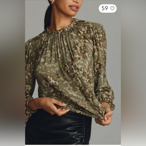 Cloth & Stone Elastic Shirred Top- Camouflage Floral - Picture 3 of 10